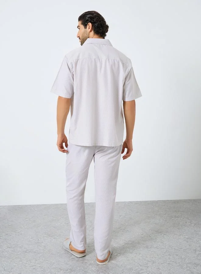 Styli  Men Relaxed Fit Striped Shirt and Pyjama Set for Men | Best Price UAE